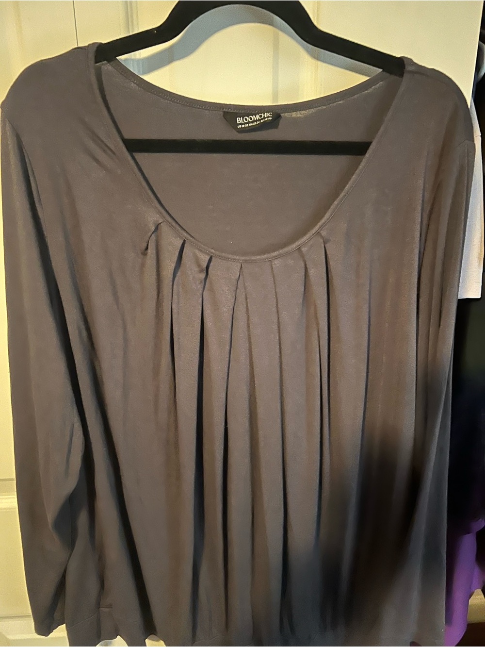 BloomChic Pleated Scoop Neck Long Sleeve Top in Gray